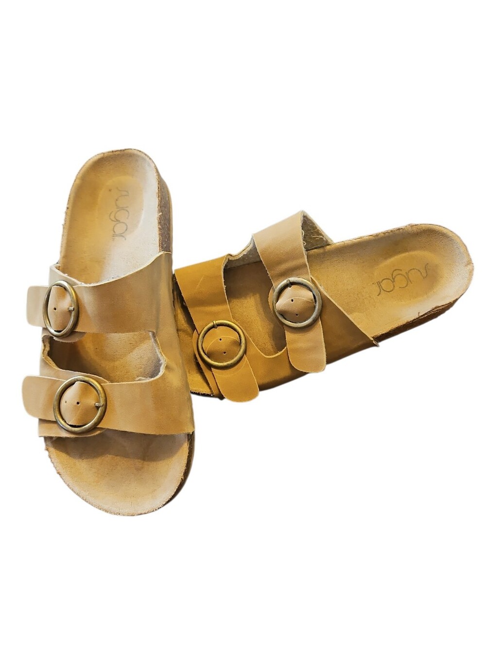 Sugar Tan Double Buckle Slide Sandals Nude Tan Color Size 8